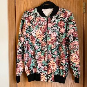 VINTAGE SMALL - MEDIUM ZIPPERED FLORAL JACKET UNLINED LIGHTWEIGHT MADE IN USA
